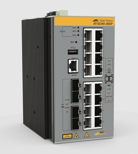 Allied Telesis AT-IE340-20GP-980, Managed, L3, Gigabit Ethernet (10/100/1000), Power over Ethernet (PoE), Rack mounting